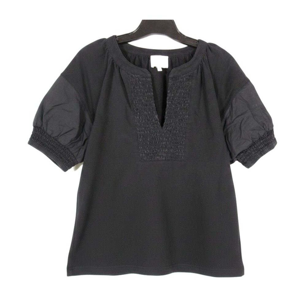 SUNDAYS Anthropologie TWILL Smock V-Neck PUFF SLEEVE Black BLOUSE/TOP Sz S